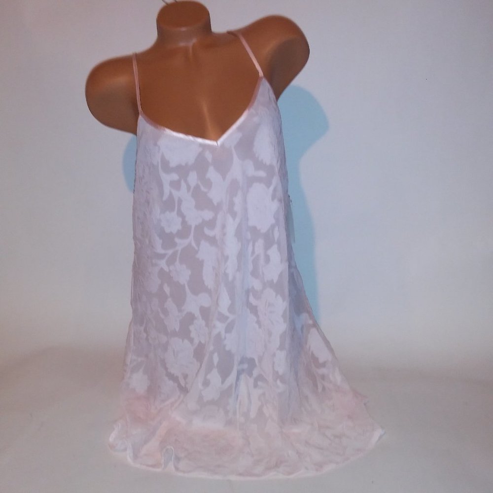 Flora by Flora Nikrooz Lingerie Chemise Slip XL Light Pink Floral Sheer New